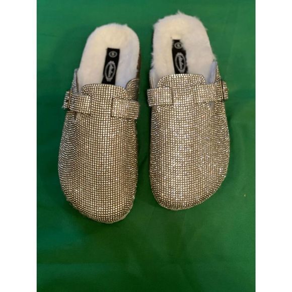 Adalina Silver rhinestone  fur lined mule Silver size 5 - Picture 2 of 5